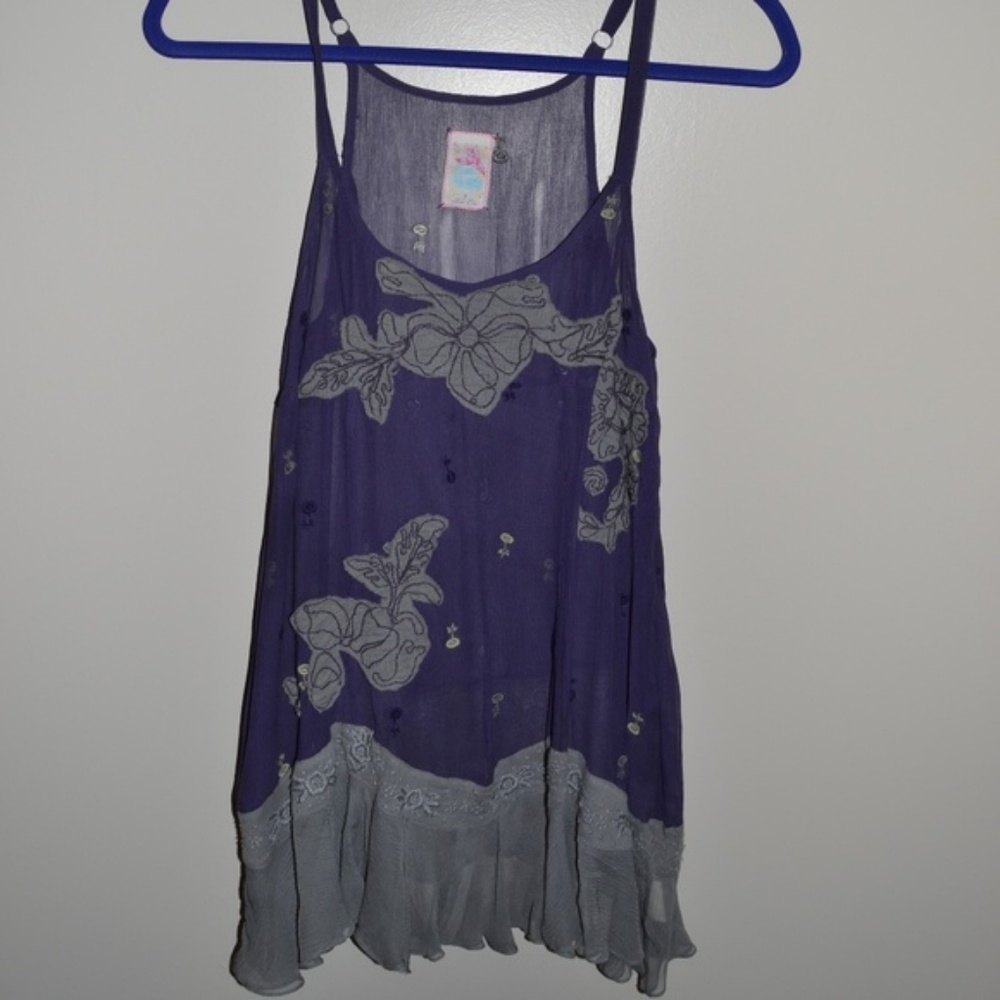 Free People Purple and Green Floral Blouse